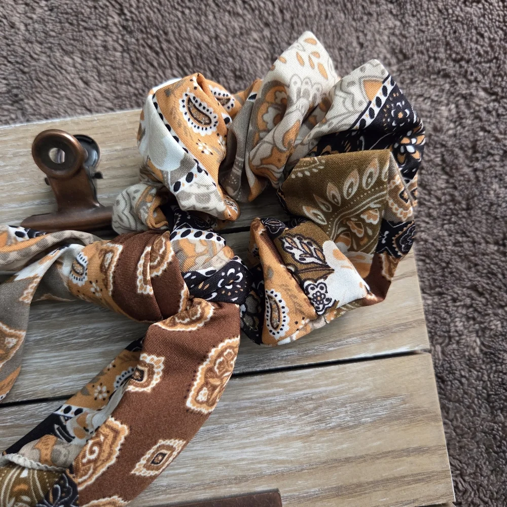 Boho Western Bow Tie Scrunchy Artsy Hair Accessory Gift